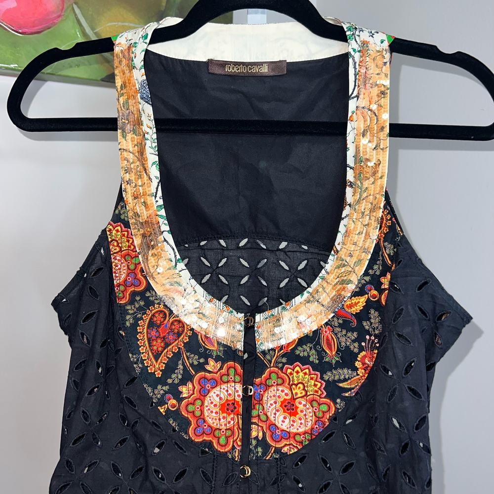 Roberto Cavalli Sequined Patchwork High Low Top S… - image 2